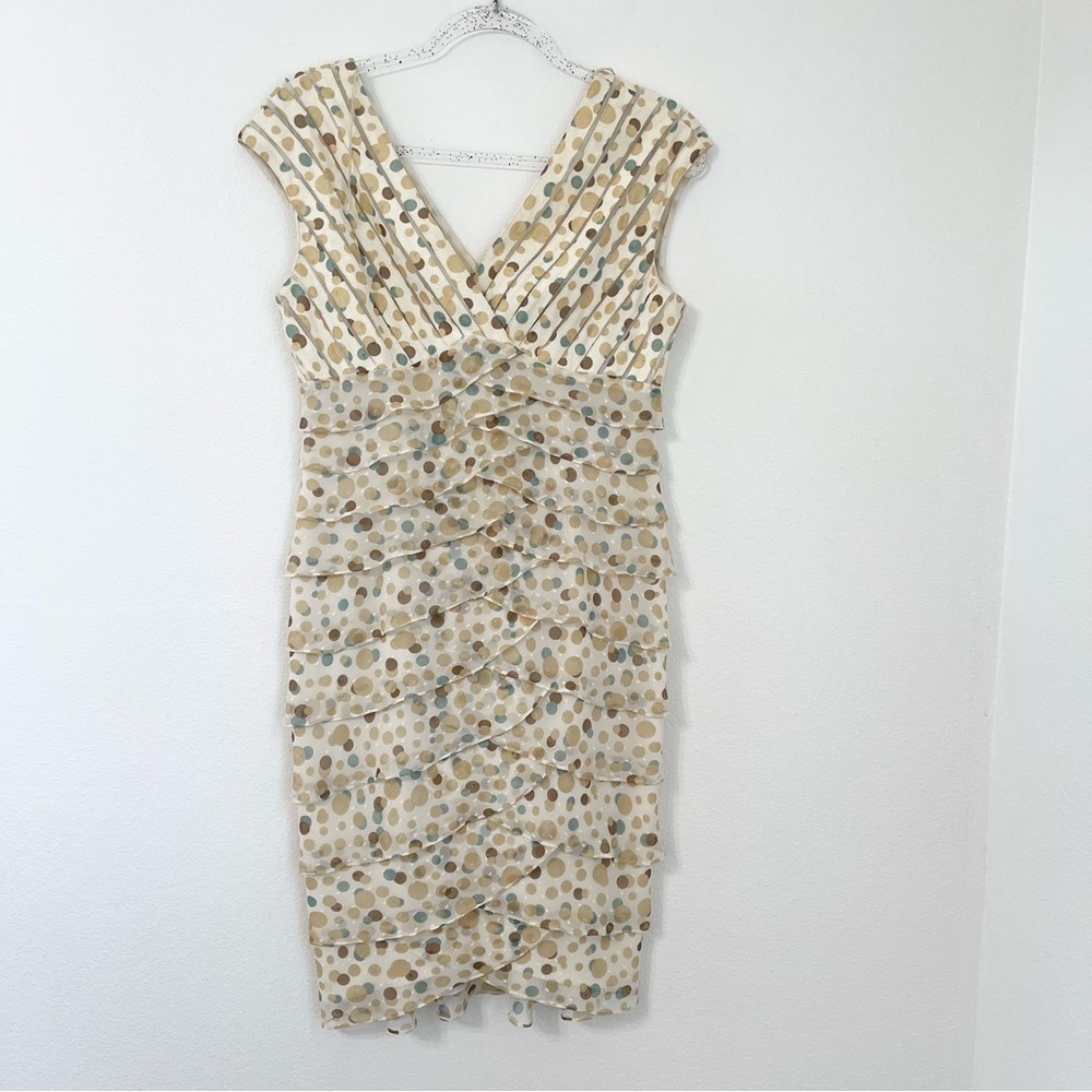 Adrianna Papell Size 8 Polka Dots Panels Tiered Ruffles Party Dress